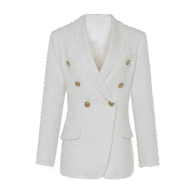 

MSXU Для женщин элегантные Винтаж с отложным воротником на пуговицах Оболочка Тонкий Твид работы Офисные женские туфли Блейзер делового кост...