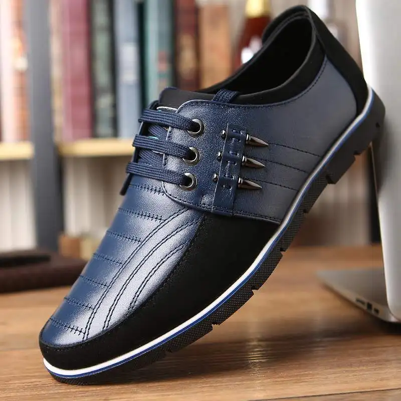 

Men genuine leather shoes High Quality Elastic band Fashion design Solid Tenacity Comfortable Men's shoes