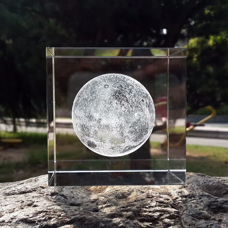 8 см Хрустальное стекло 3D куб с Луной пресс-грузики прозрачные Редкие фигурки