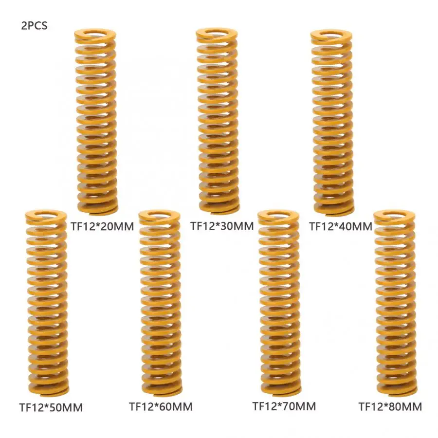 

2Pcs OD 12mm ID 6mm Die Springs Extra Light Load Mould Spring Yellow Spiral Stamping Compression spring 3D Printer Accessories