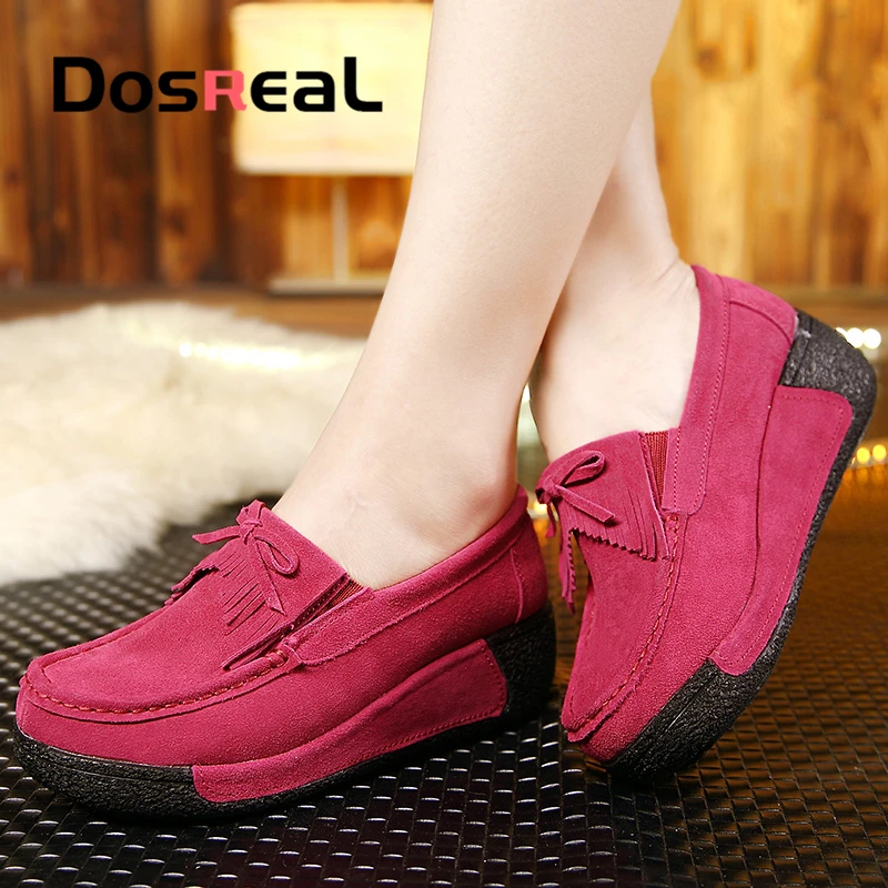

Dosreal женские замшевые туфли на плоской подошве, зимняя обувь на платформе, обувь на плоской подошве с мехом для женщин с бахромой Стиль повседневная обувь женская обувь без застежки