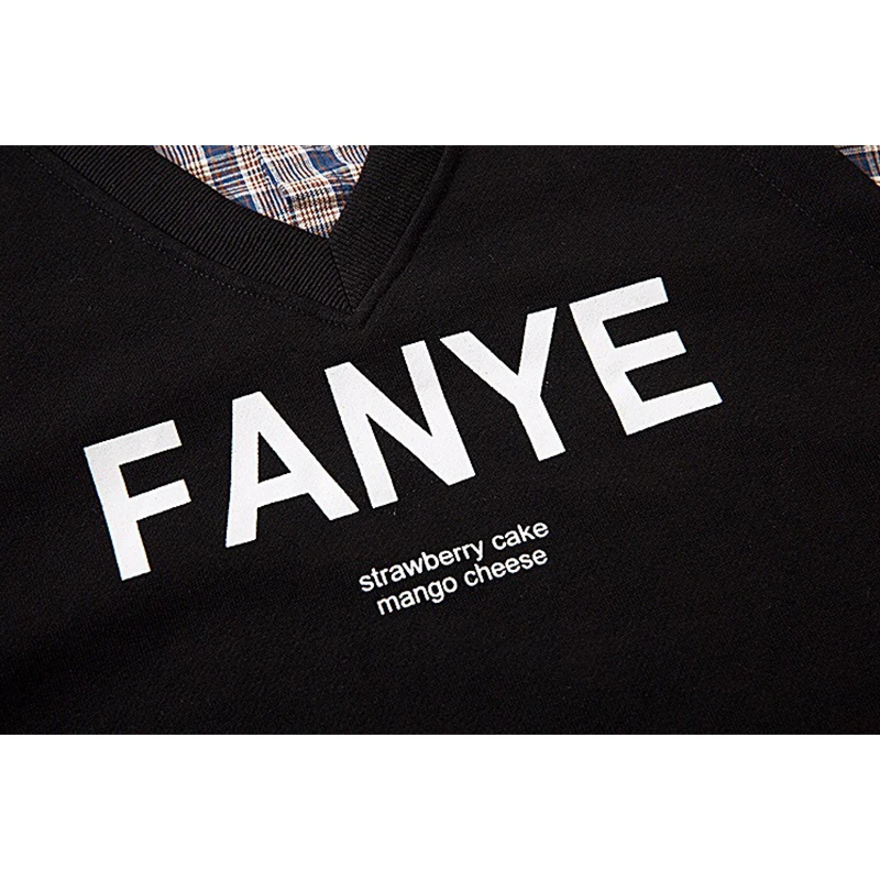 

Casual Fake 2 Pieces Pullover Men Plaid Print Shirt Sweatshirt Men Autumn Simple All-match Advanced Harajuku Couple Streetwear