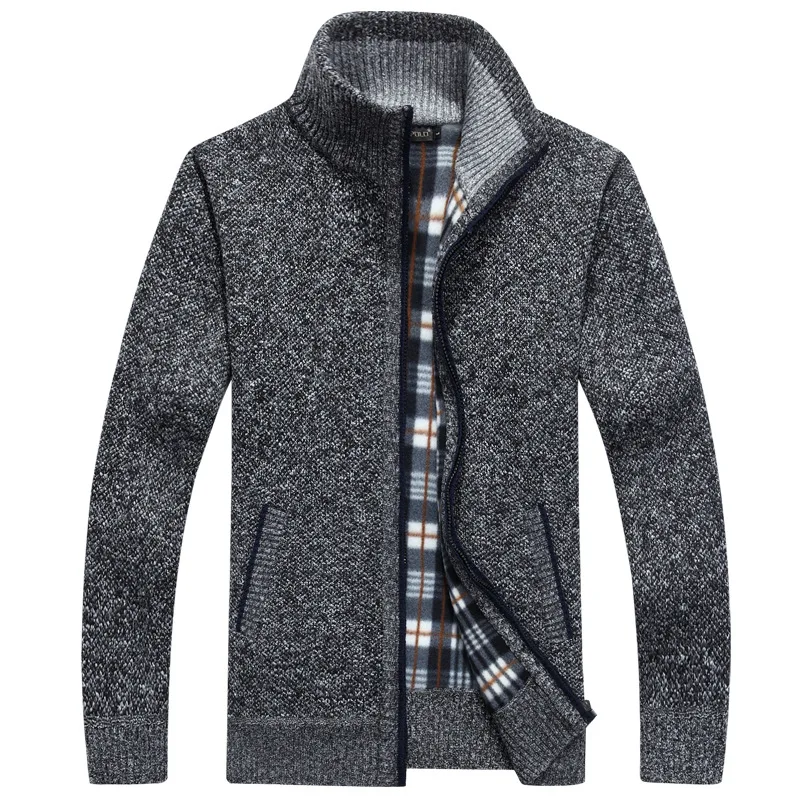 

FAKUNTN 2021 Autumn Winter Men's Sweater Knitted Coat Faux Fur Wool Sweater Jackets Men Zip Thick Coat Warm Casual Knit Cardigan
