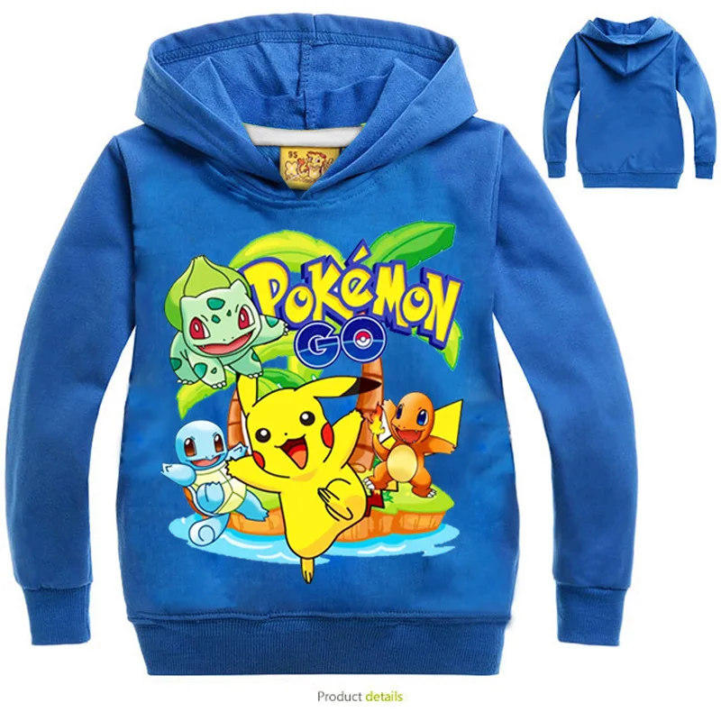 2019 pikachu Children Hooded Kids Boys Clothes pokemon go Girls Clothing For Baby Hoodies | Мать и ребенок
