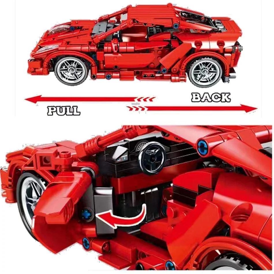 

603pcs High-tech Creation Famous Speeding Red Car Building Blocks Pull Back Vehicle Model Toys Birthday Gifts for Boy