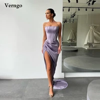 verngo modern lavender satin mermaid evening dresses strapless split long sexy prom gowns women party special occasion dress