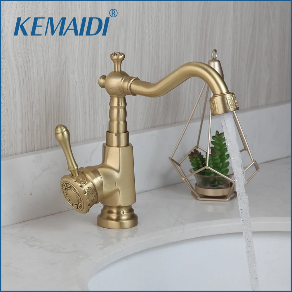 KEMAIDI Новый матовый золотой латунный Смеситель для ванной комнаты кран раковины