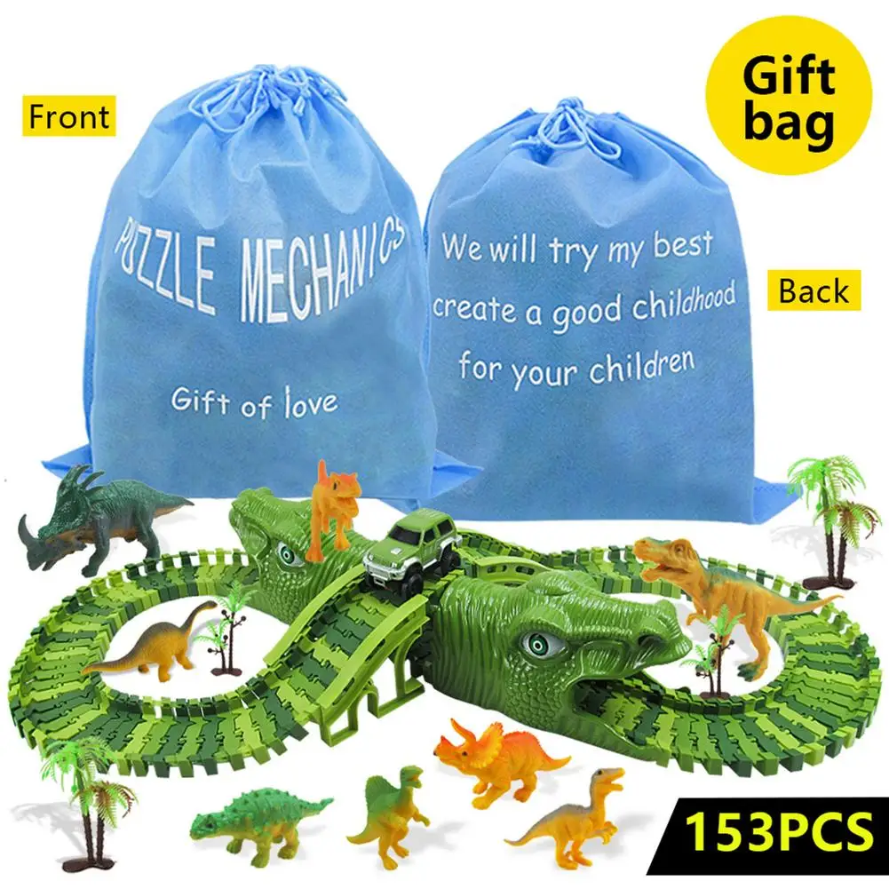 

Dinosaur Electric Rail Car DIY Changeable Assembly Track Over Dinosaur Mountain 153PCS Children's Toy