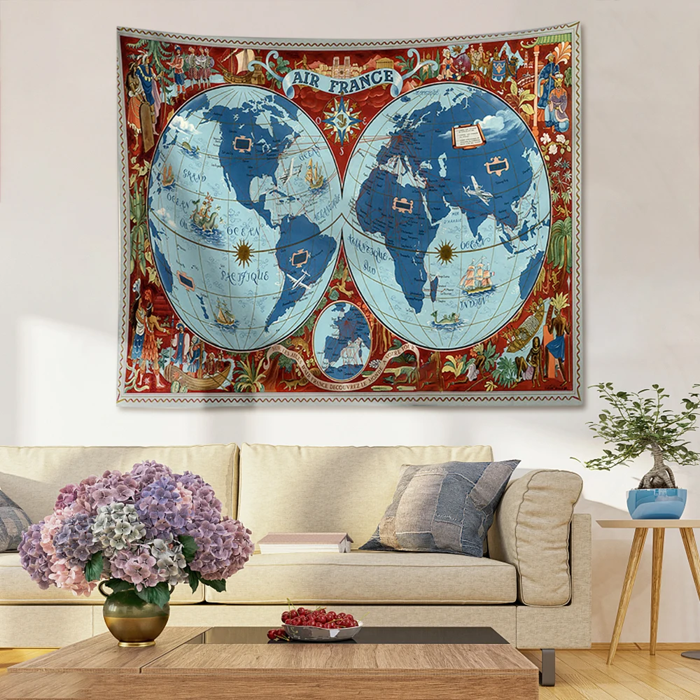 Антикварная карта мира старого памяти парусного спорта свитки хлопок холст