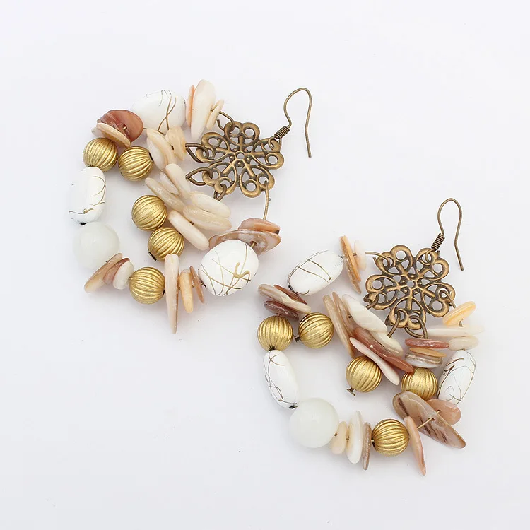 

New Bohemian Handmade Ethnic Beaded Drop Earrings For Women Vintage Metal Shell Stone Boho Ladies Earrings Beads Jewelry Gifts