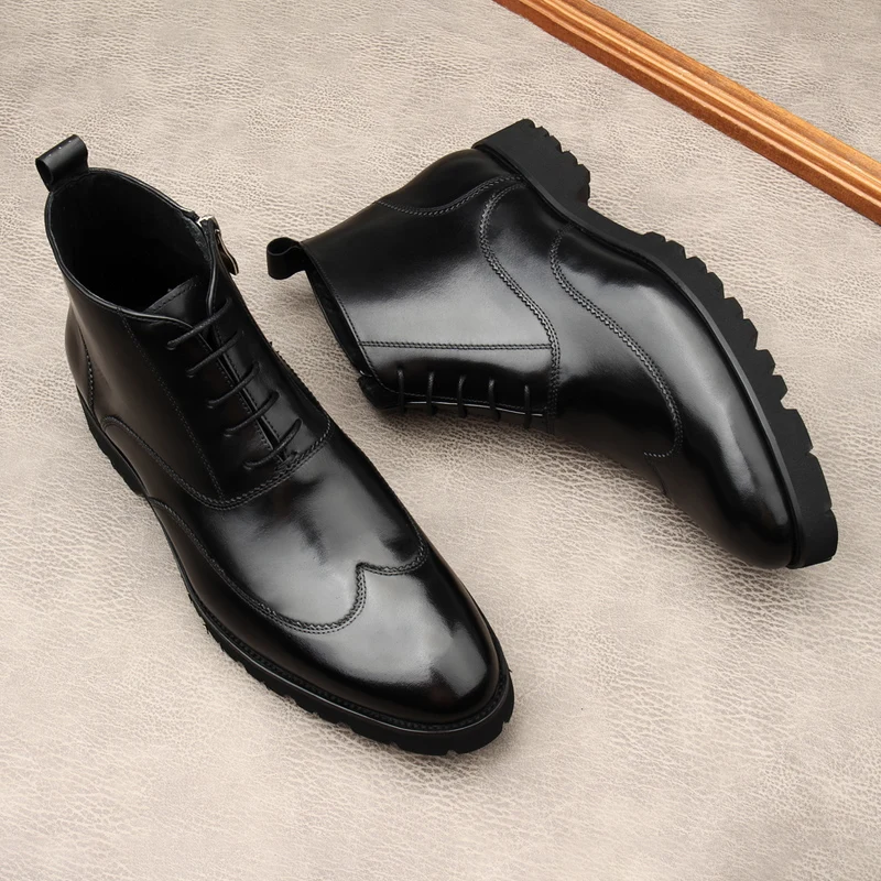 Ботинки Челси высокие топы. Воловья кожа кружево рабочая одежда круглая голова |