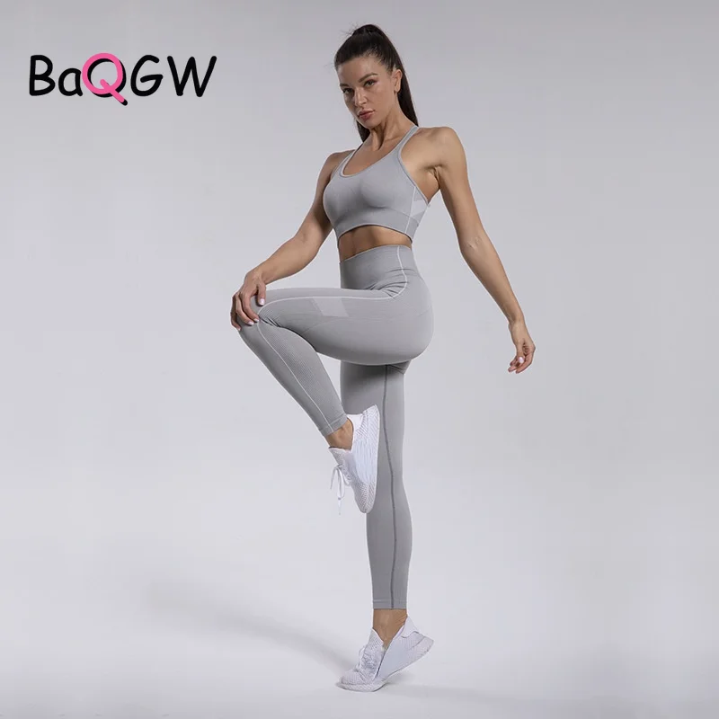 

BaQGW Women Yoga Set Patchwork Color Hollow Out Breathable Seamless Knitting Stretchy Push Up Corset Leggings Fitness Activewear