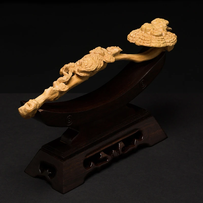 

Ganoderma Ruyi Boxwood Wood Carving Home Office Accessories Ruyi Feng Shui Mythical Lucky Hanging Carving