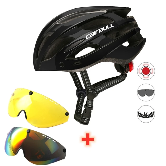 Black 2lens 226 г 3 объектива велосипедный шлем Магнитные очки MTB дорожный велосипедный шлем с задним светом горный козырек велосипедный шлем BMX - Цвет: Black 2lens
