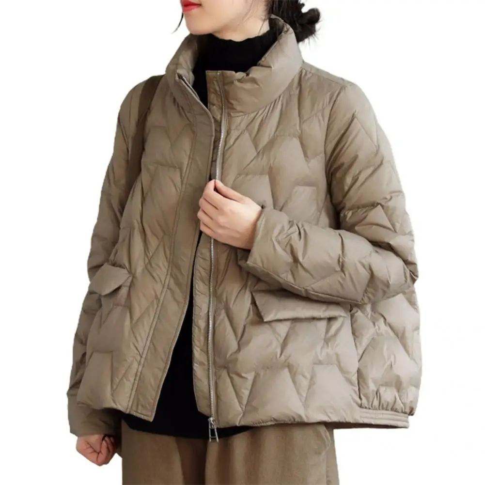 Ultra Light Down Jacket Women Winter Stand Collar Feather Puffer Coat 90% White Duck Down Parkas Solid Color Outerwear