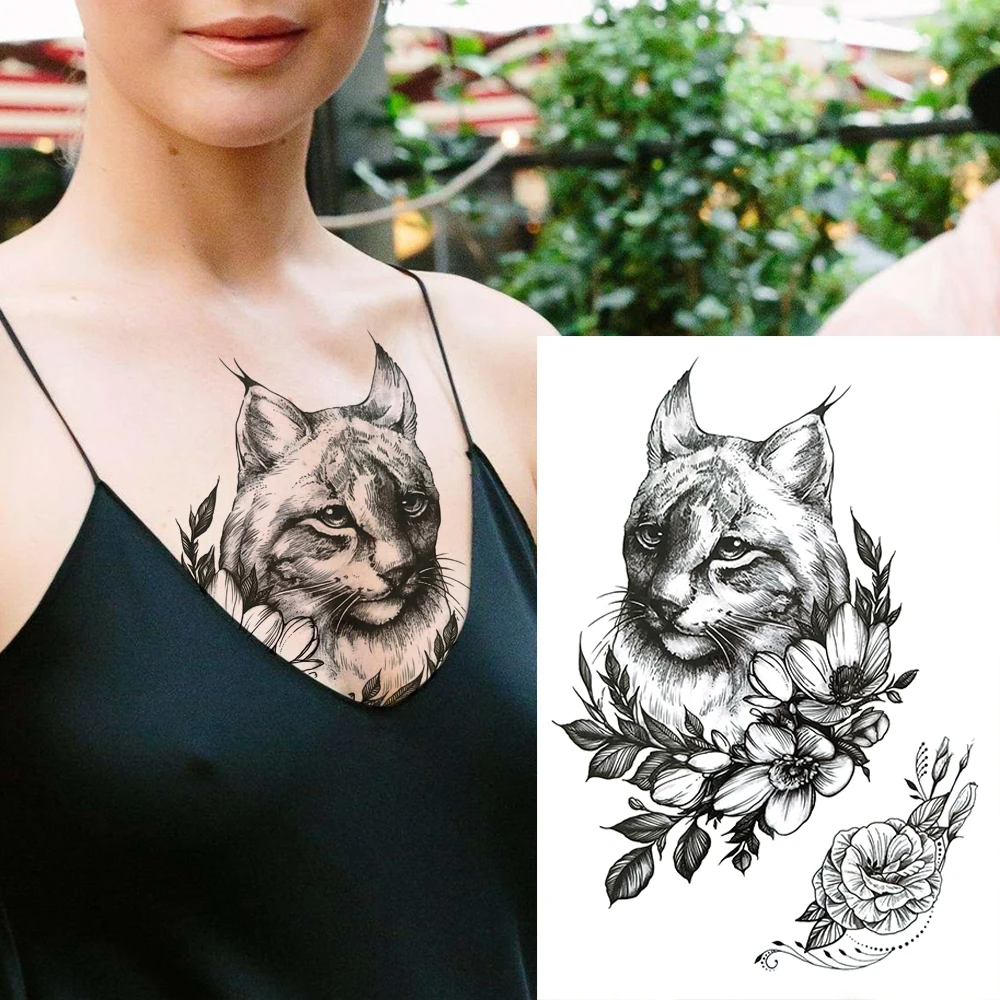 

Realistic Dahlia Flower Fake Tattoo Sticker For Women Girls Lion Rose Snake Sword Wolf Temporary Tattoos Washable Tatoos Lily
