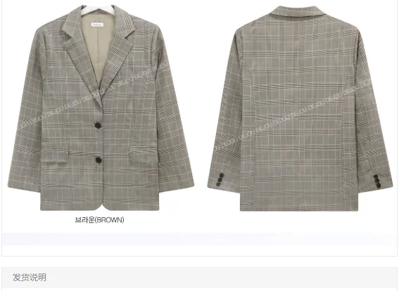 

New suits Female Vintage Autumn Office Ladies Notched Collar Plaid Women Blazer Breasted Jacket Casual Pockets Female Suits Coat