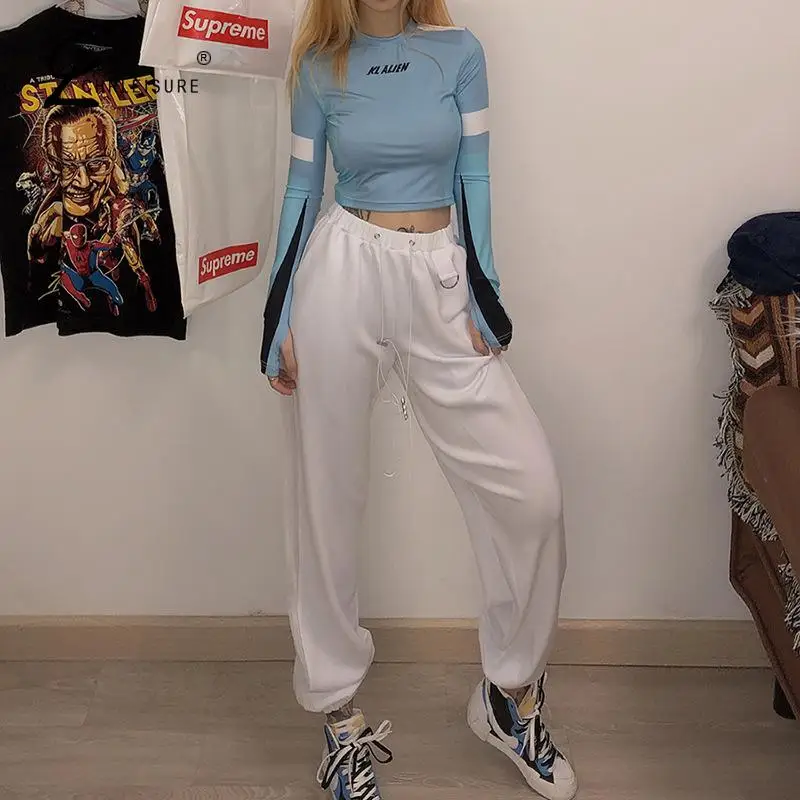 Брюки Женские однотонные с высокой талией повседневные сетчатые дышащие