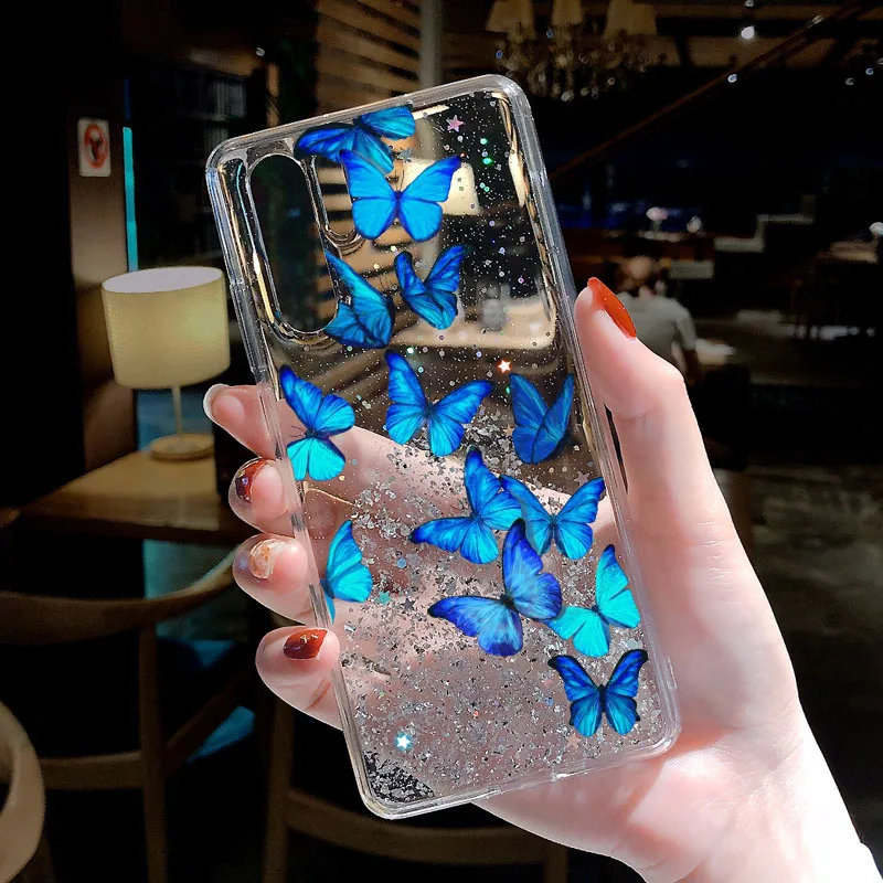 glitter butterfly painted case for huawei p30 pro p40 p20 lite 2019 phone cover for huawei mate 40 30 20 10 nova 5t free global shipping
