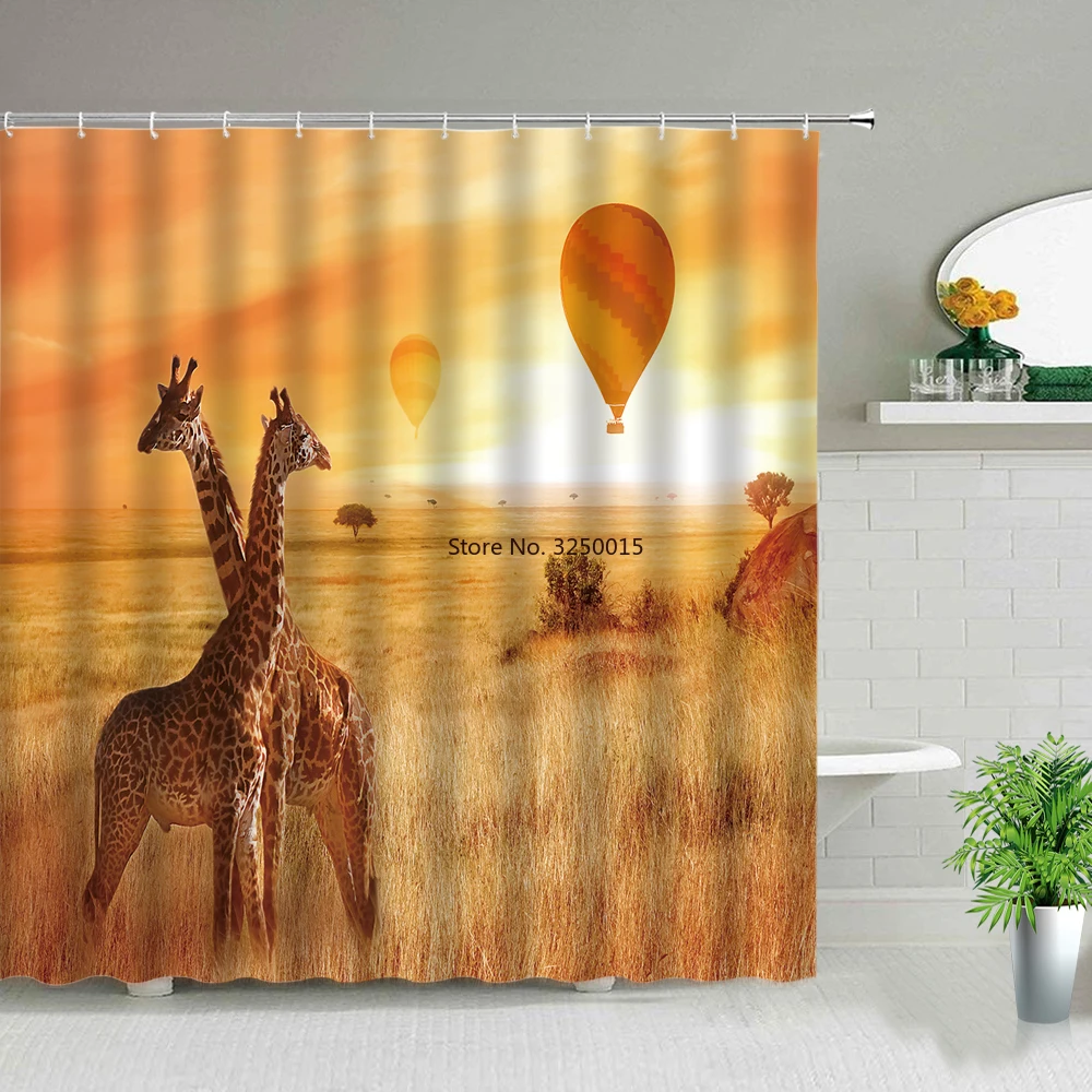 Занавеска для душа с изображением диких животных жирафов природный ландшафт |
