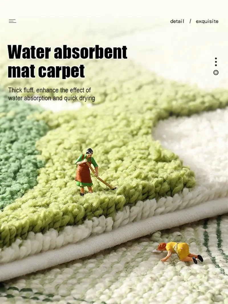 

Door Mat Green Leaves Flocking Non-slip Absorbent Washable Bathroom Rug Home Carpet for Front Back Entrance Flood Mat