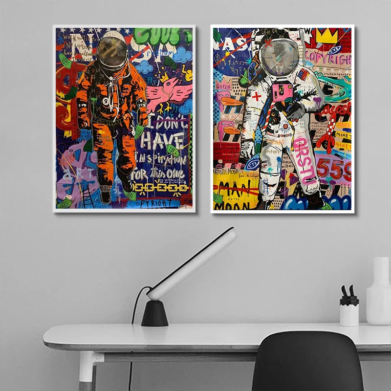

Graffiti Street Art Astronaut Posters Printed Canvas Painters As Decorations on The Living Room Home Wall Without Borders