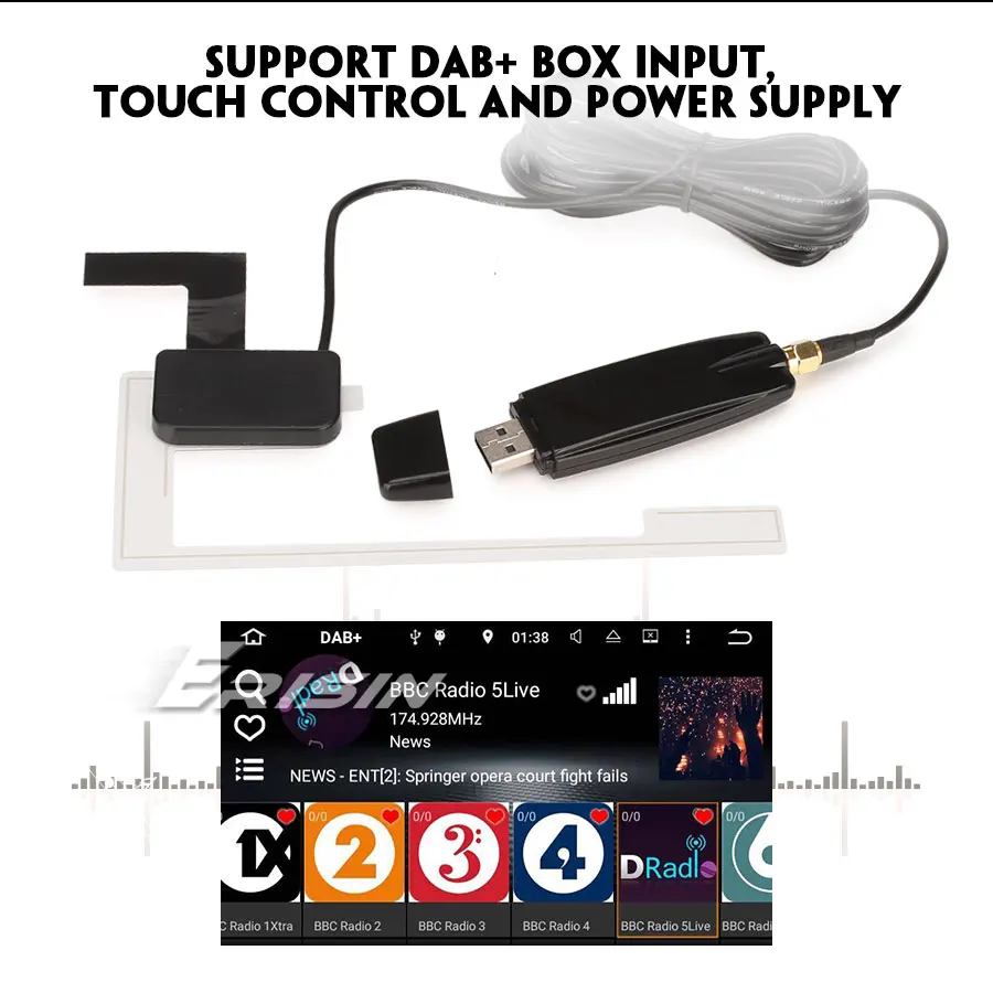 Erisin ES353 DAB+ Цифровая Автомобильная Радио коробка усиленная антенна для Android 5,1/6,0/7,1/8,0 стерео