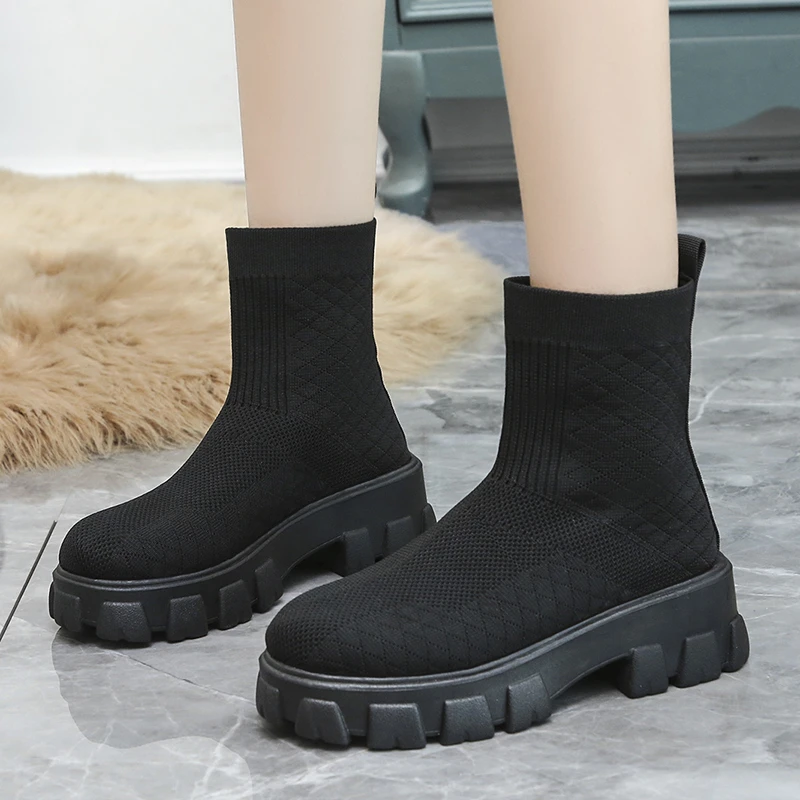 

2012New Women's thick-soled knitted socks boots summer and autumn breathable short mid-heel women's comfortable shoes plus size