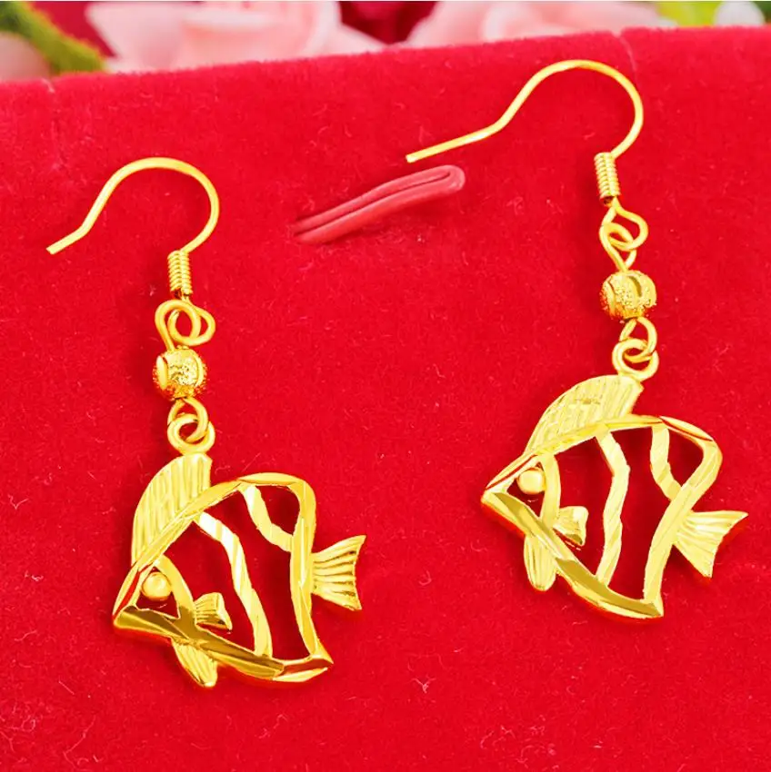 

not fade 24k gold fish drop earrings pendant Earrings for women 24k gold filled earhook earring wedding gift birthday eardrop