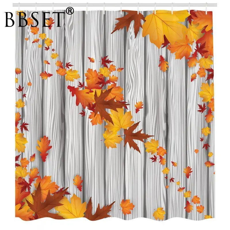 

Leaves Shower Curtain Yellow Maple Leaf on Wooden Board Pattern Waterproof Multi-size Douchegordijn Bathroom Decor Witn 12 Hooks