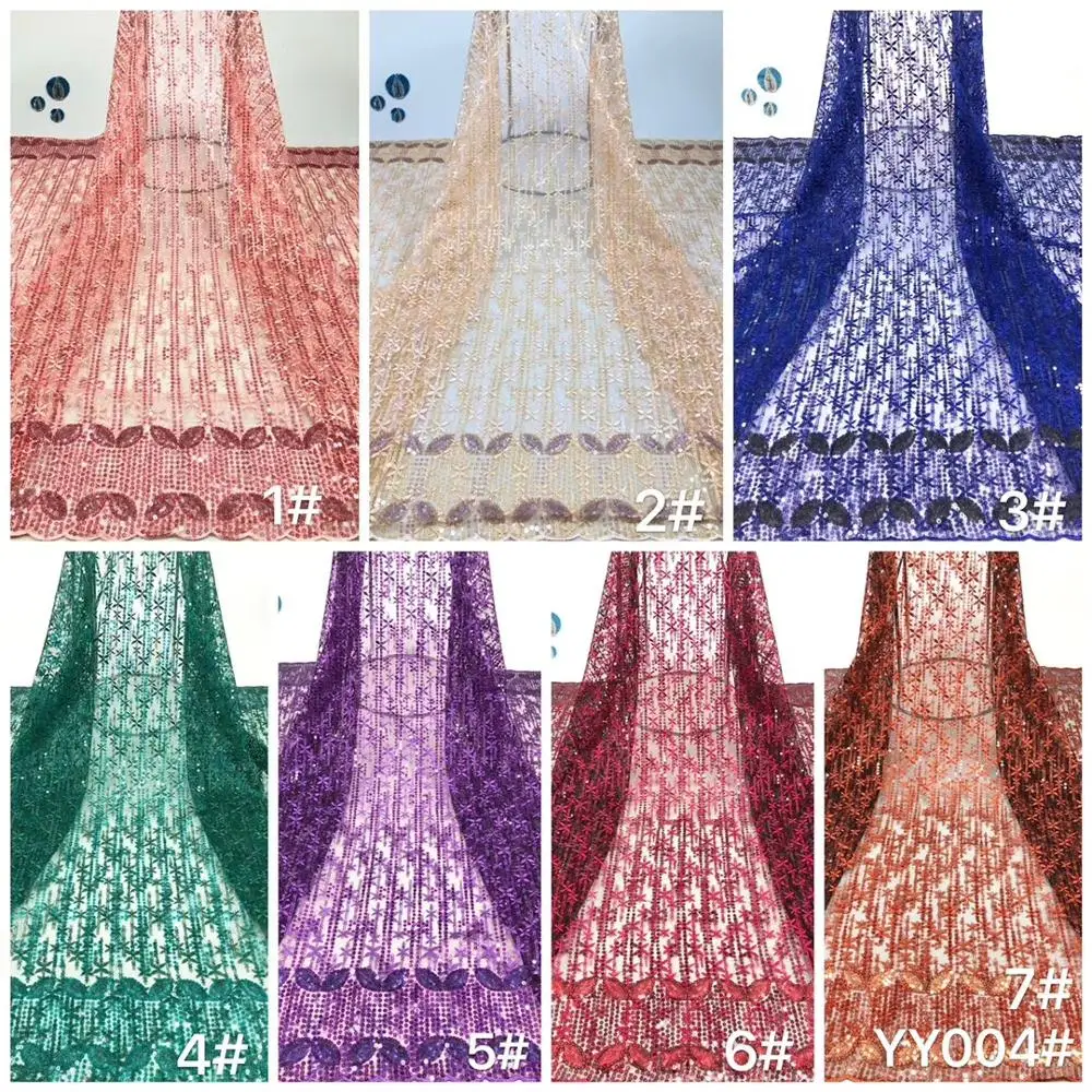 

African Lace Fabric High Quality Lace beads sequins French Tulle Lace Fabric With Stones Party African Lace XB106