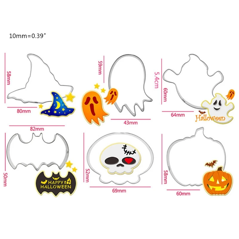 

6 Pcs Halloween Pumpkin Ghost Cookie Molds Set Sweet Baking Stainless Steel Moulds Cutter for Cooking Baking Sugar Paste