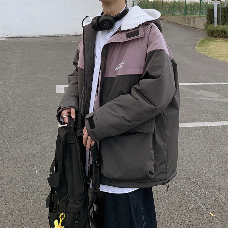 2019 Winter New Trend Large Size Thick Loose Couple Wild Sports Students Hit The Color Lamb Wool Street Casual Cotton Clothing | Мужская