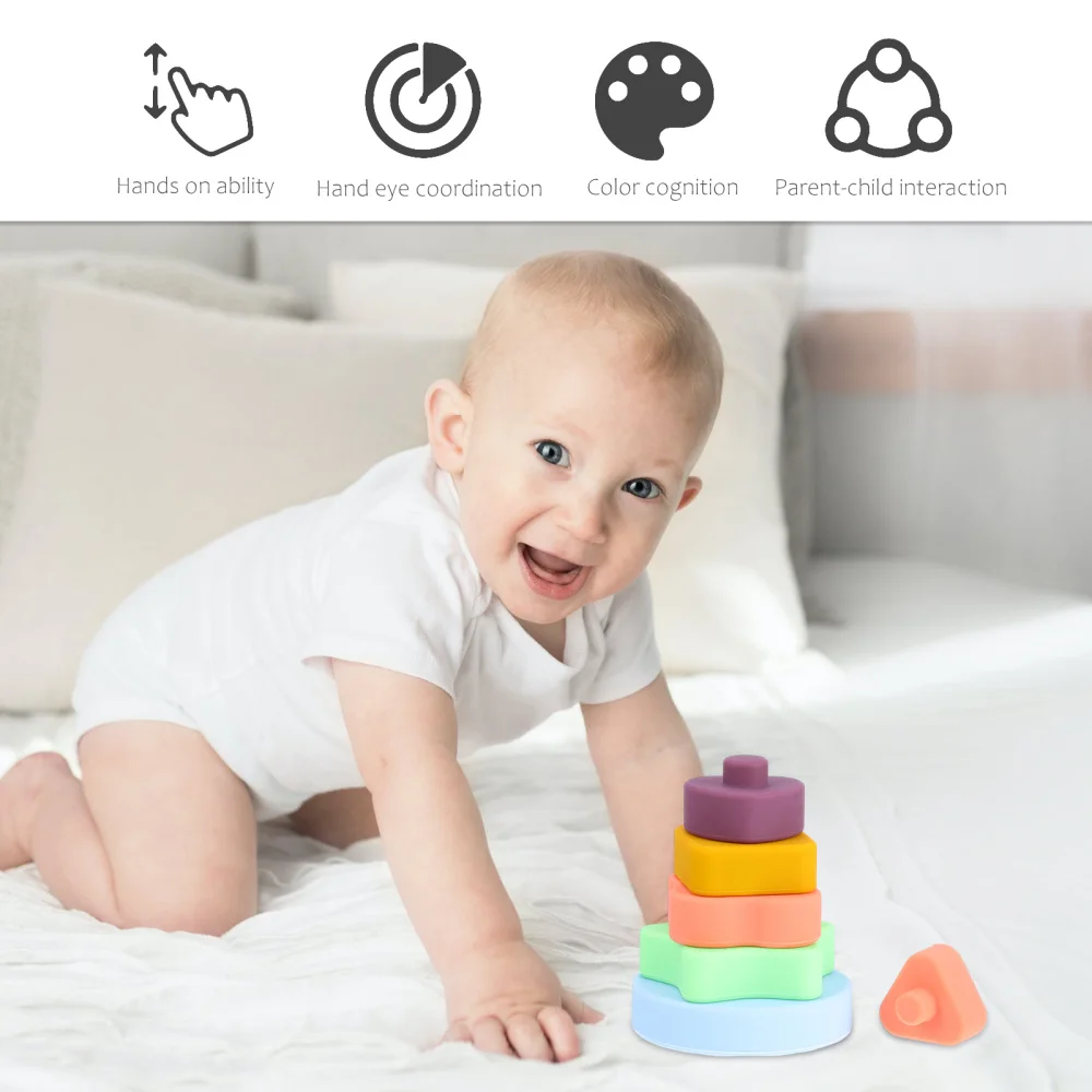 

1 Set Building Blocks Silicone Stacking Blocks Teether for Baby Toddlers
