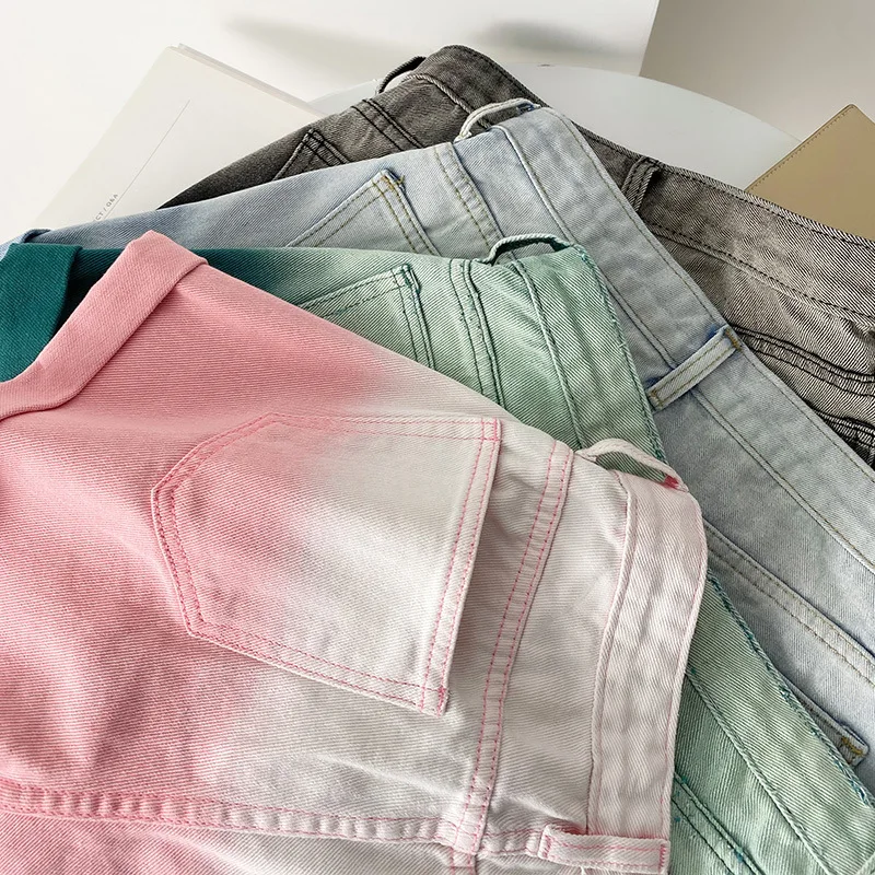 

Streetwear Shorts Women 2021 Korean Fashion Casual High Waist Gradient Woman Beach Shorts Female Loose Mom Jeans Wide Leg Pants