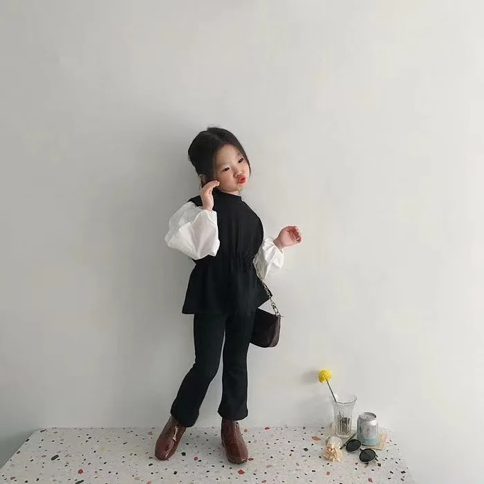 

Детский спортивный костюм для девочек 1-8 лет, хлопковая кофта с нашивками и расклешенные штаны, комплект одежды из 2 предметов, весна-осень
