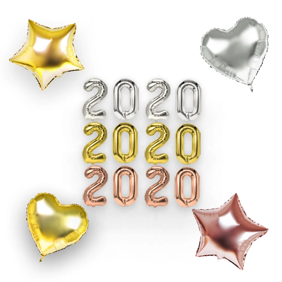 

2020 Happy New Year Party Decorations Letter Balloons 16 inch Gold Foil Helium Balloons New Year Confetti Air Balloon Set JL0131