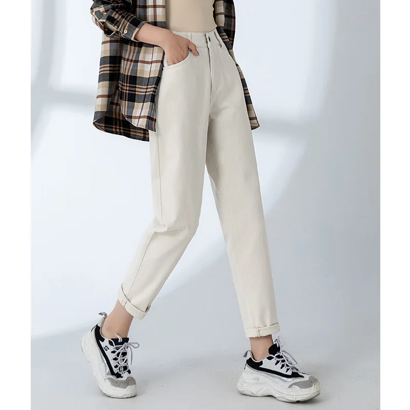 Джинсы женские с завышенной талией базовые свободные прямые штаны-султанки из