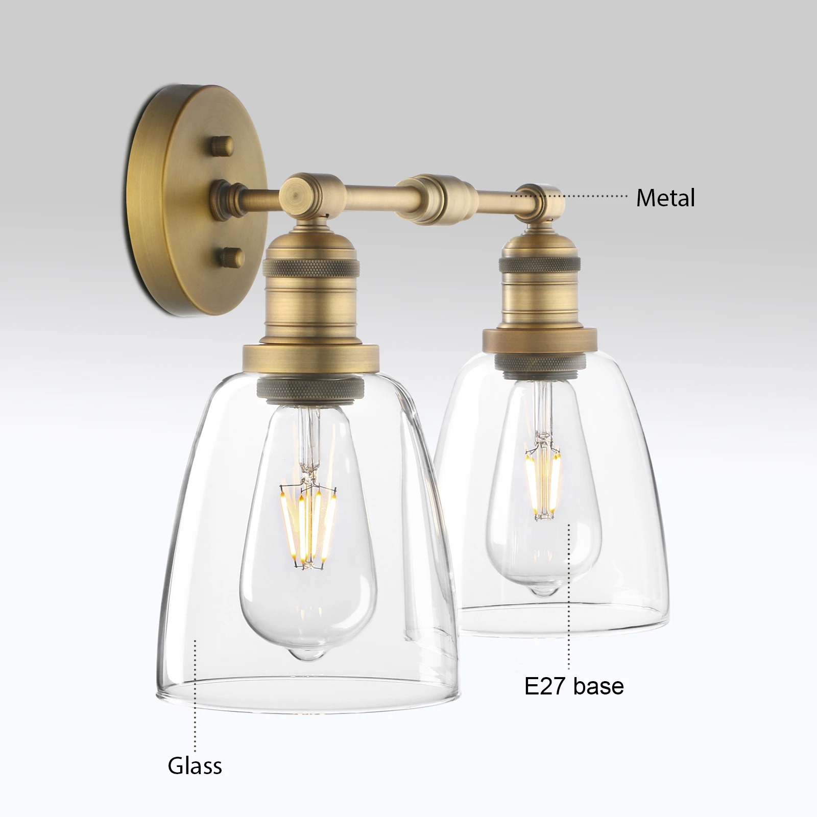 Permo Industrial Wall Lights Fitting with Oval Glass Shade 2 Retro Light Fixtures for Bedroom Vanity Mirror |