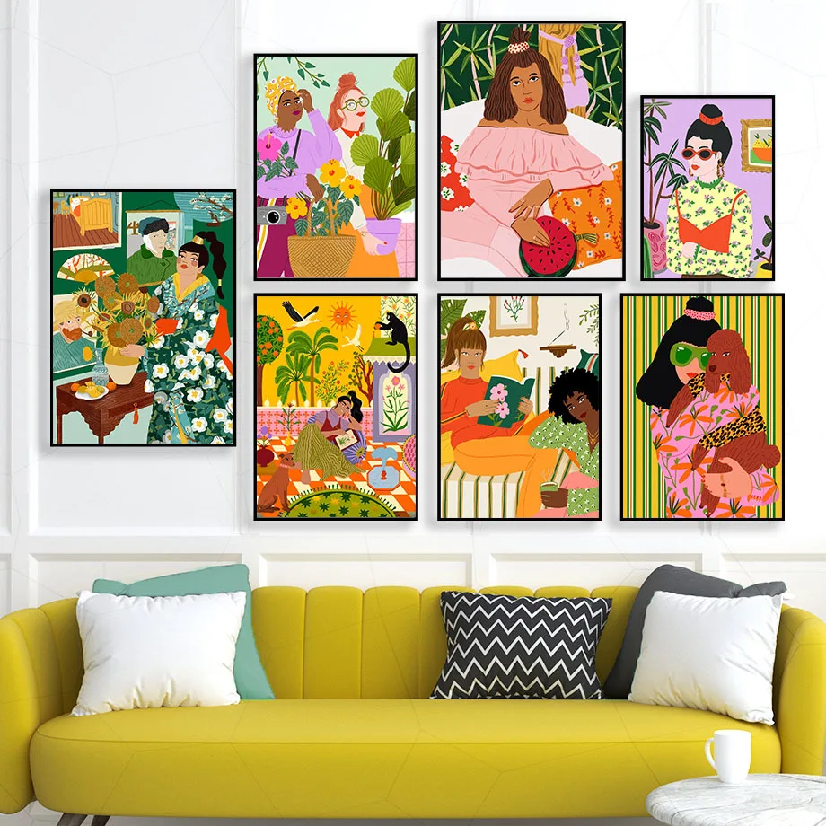 

Vintage Abstract Colored Girl Canvas Art Decorative Paintings For Living Room Wall Decoration Home Decor