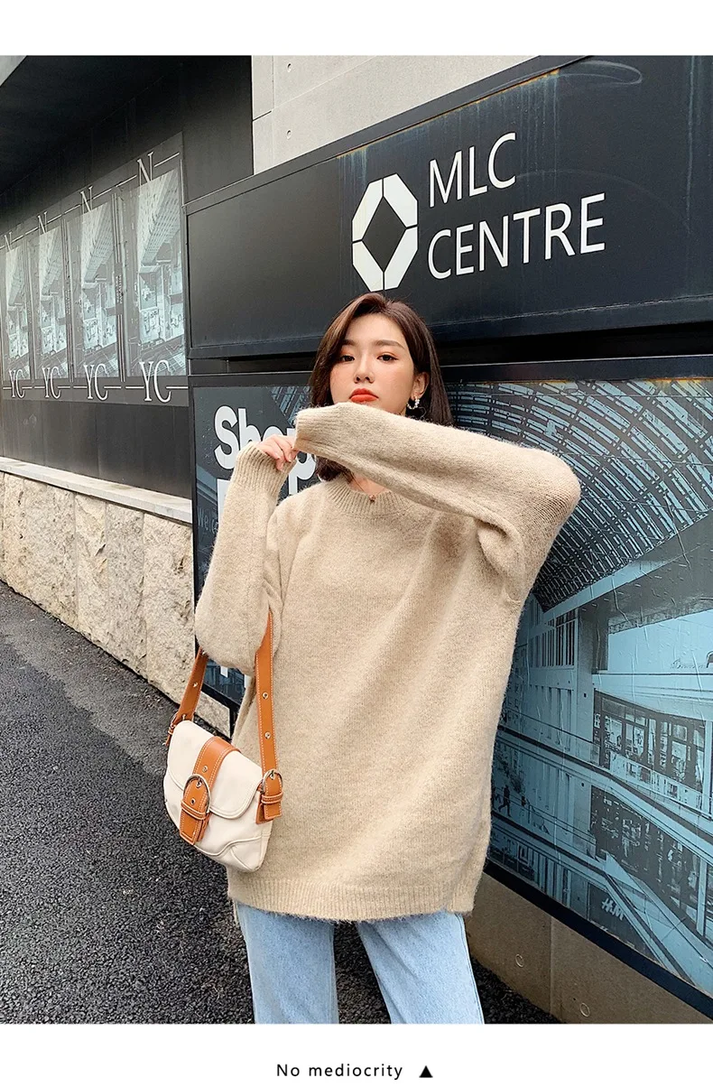 Свободный свитер с круглым вырезом в Корейском стиле Женская одежда Сезон