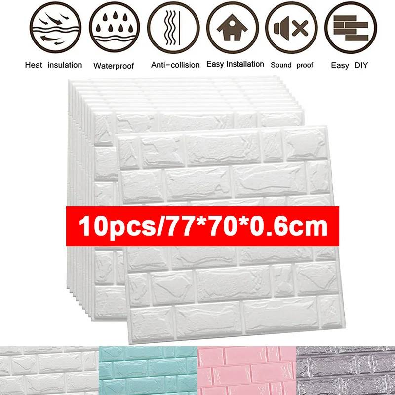 

10pcs Wall Sticker Brick Wallpapers Home Decor 3D Waterproof Self Adhesive Wallpaper For Living Room Bedroom Kitchen TV Backdrop