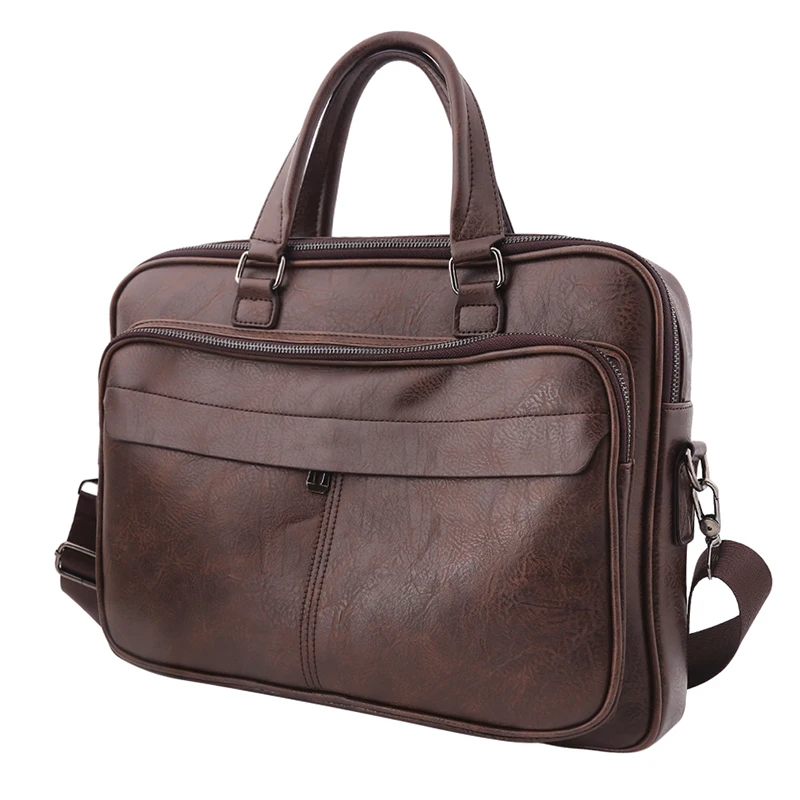 

Retro Men Briefcase Bag Office Handbag Durable Solid Color Laptop Bag Large Capacity Business PU Leather Shoulder Messenger Bags