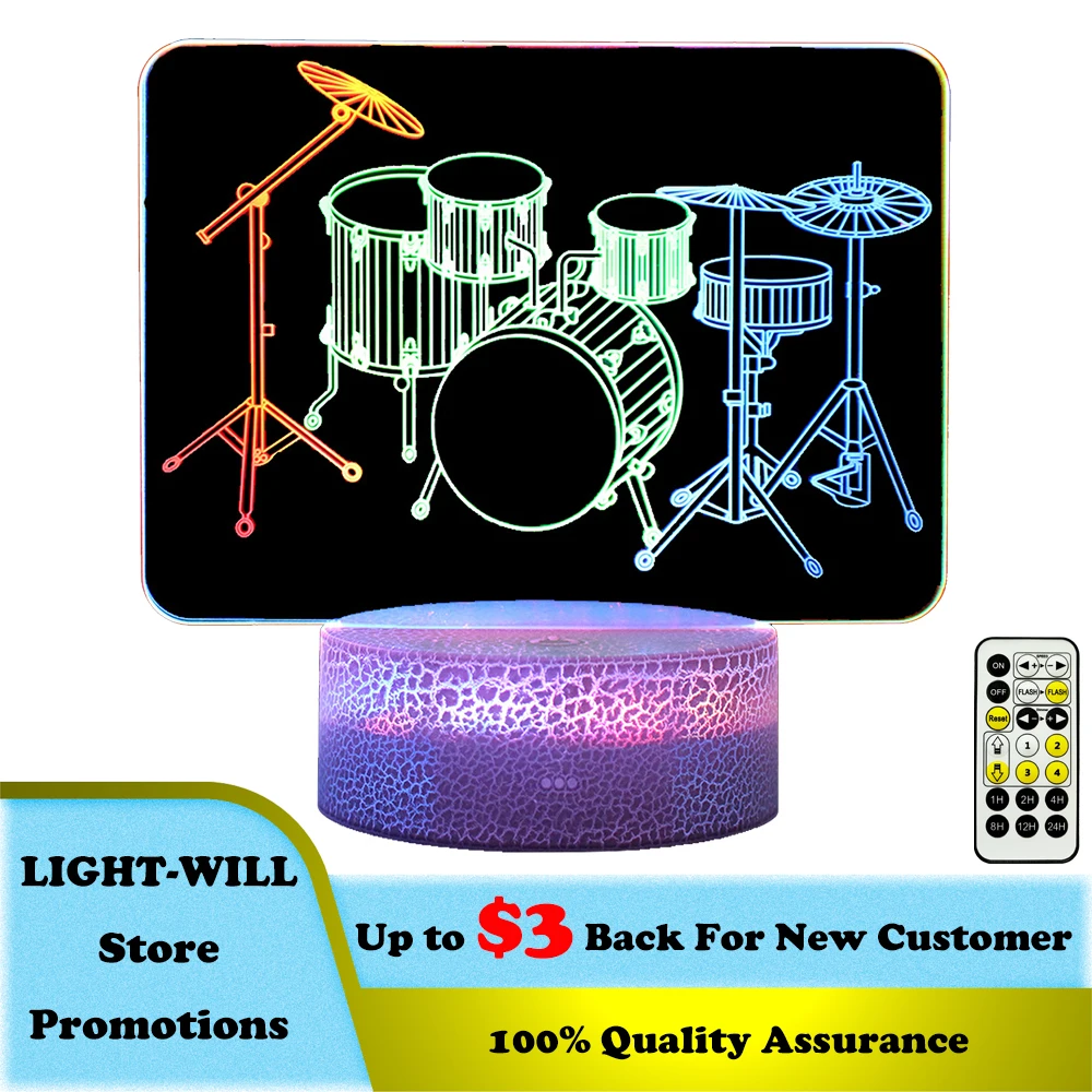 

3colors LED Night Light for Music Lovers Multi Color Changing Visual Stereo Lamp Home Room Decor 3D Nightlights Newest