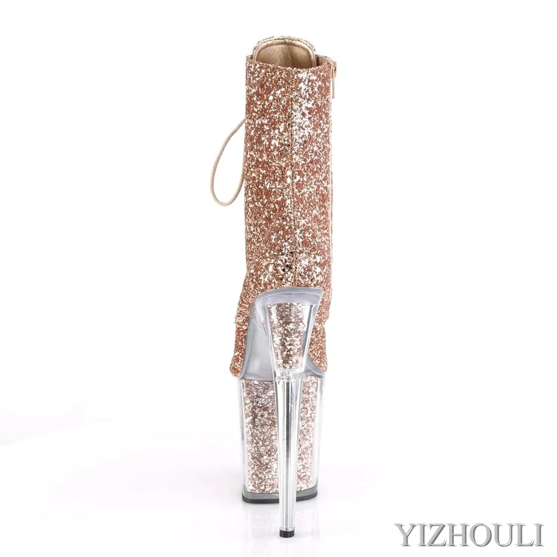 20cm stilettos, 8in pole dancing boots from a sexy nightclub model, sequined vamp party stage, ankle boots
