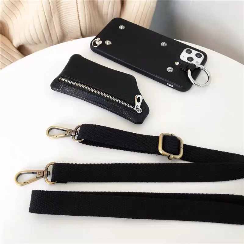 PU Leather Strap Cord Coin Purse Phone Cases for iPhone XR XS 1112mi 13 14PRO MAX 7 8PLUS SE Crossbody Neck Lanyard Wallet Cover