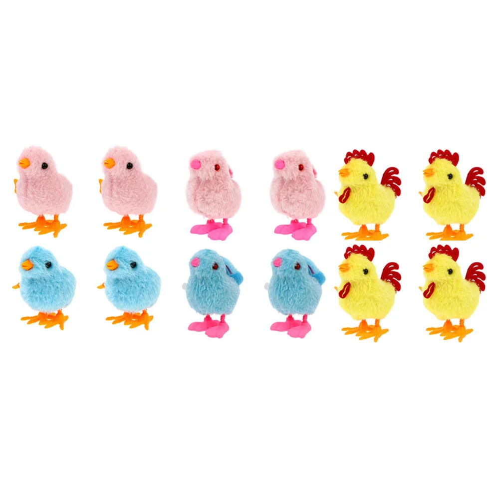 

12pcs Lovely Plush Chicks Rooster Bunnies Clockwork Toys Kids Wind Playthings