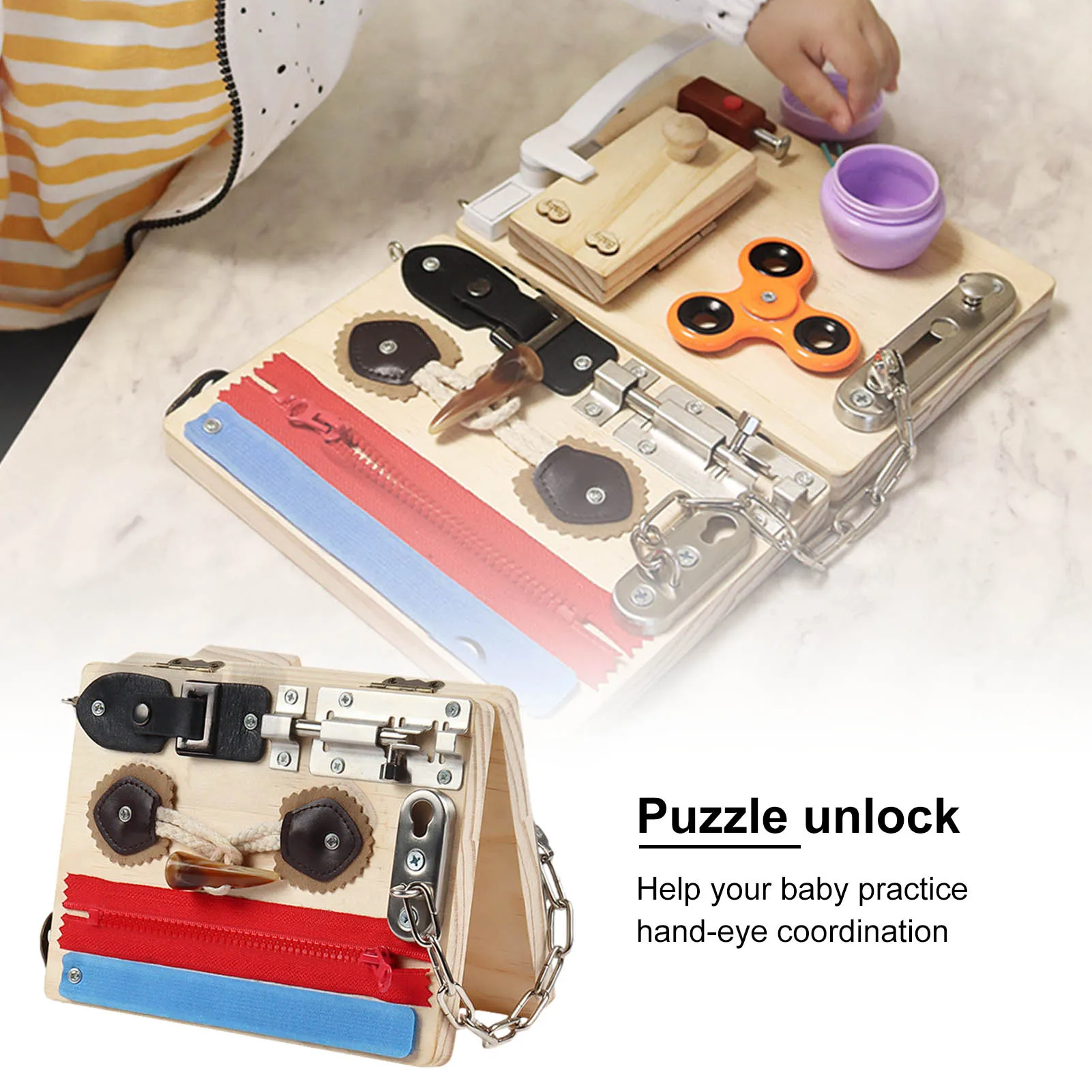 

Kids Basic Skills Activity Board Montessori Toys Folding Busy WoodBoard Life Skills Training Toy Educational Wooden Sensory Toy