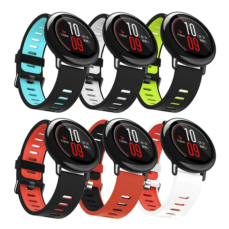 

Dual Colors Silicone Strap for Huami Amazfit Pace /Stratos 3 2 2S Watchband Sport Strap Bracelet Replacement Band