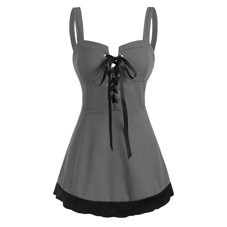 

WEPBEL Camis Women's Casual Solid Color Stitching Tied Bandage Camis Summer Slim-Fit V-neck Backless Spaghetti Strap Camis